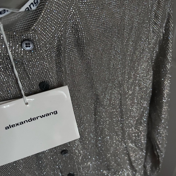 NWT Alexander Wang Hotfix Embellishments Cropped Crewneck Cardigan L Champagne - Picture 15 of 17